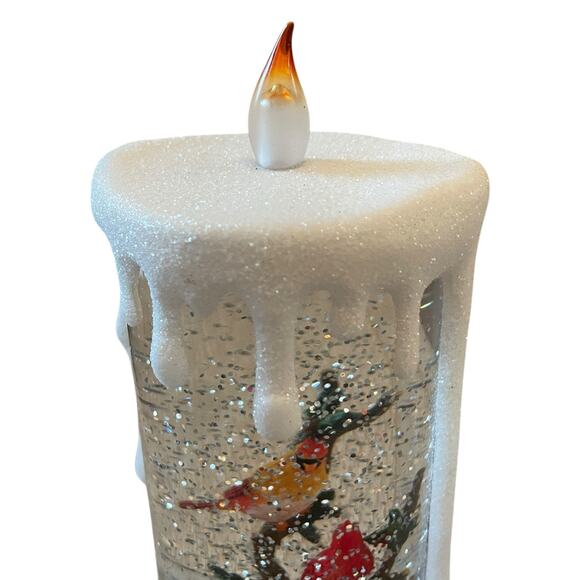 Illuminated Silver Glitter Pedestal Candle 13in Christmas Cardinal New - Picture 3 of 10